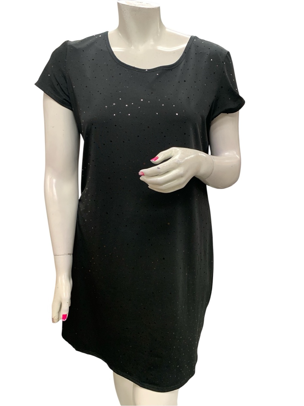 Jessica Black Short-Sleeve Sparkle Shift Size XL